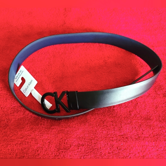 Calvin Klein Solid Black/Blue Reversible Men's Belt 34/36 - Picture 1 of 7